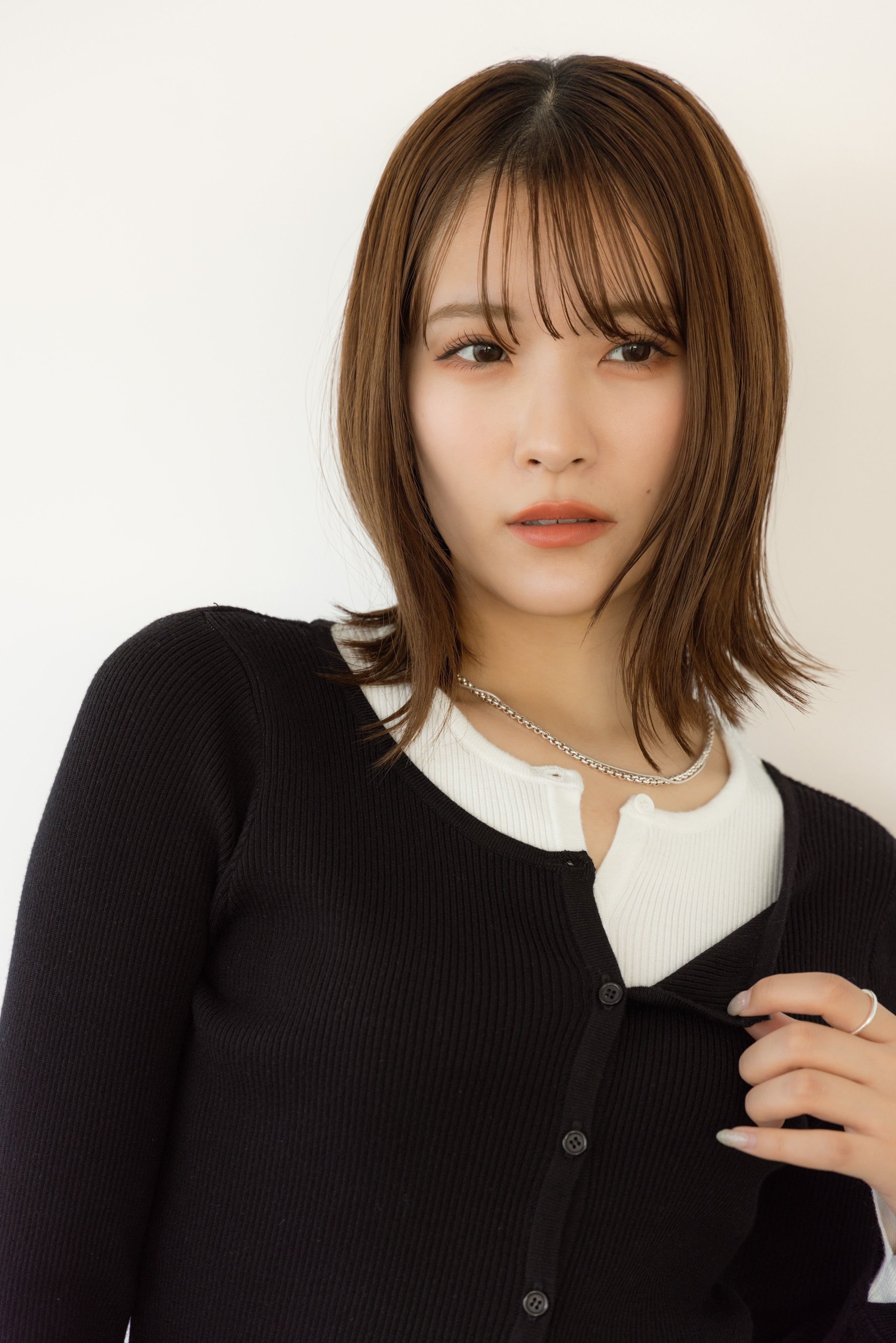 バイカラーリブニットトップス