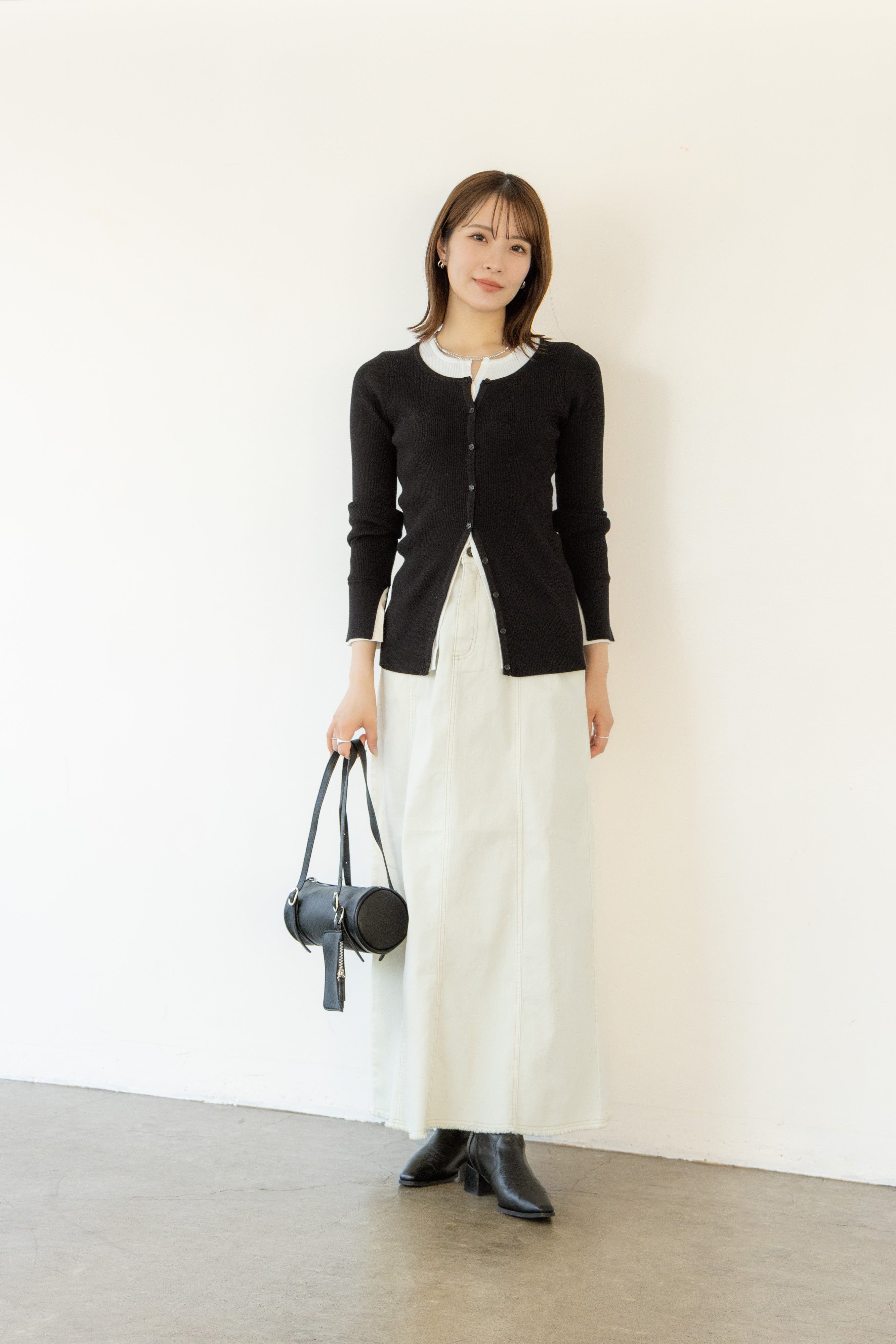 バイカラーリブニットトップス