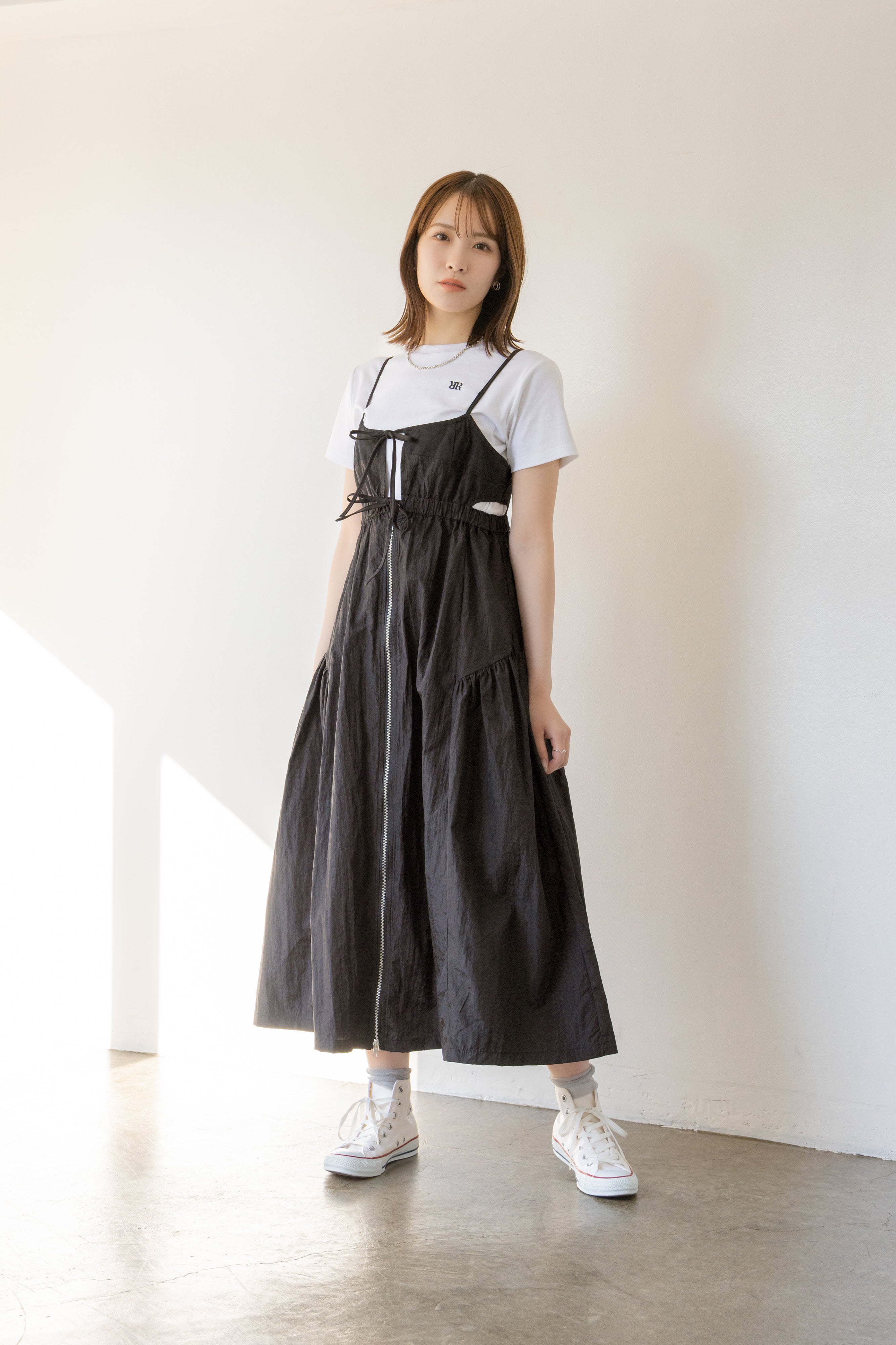 フロントジップナイロンキャミワンピース