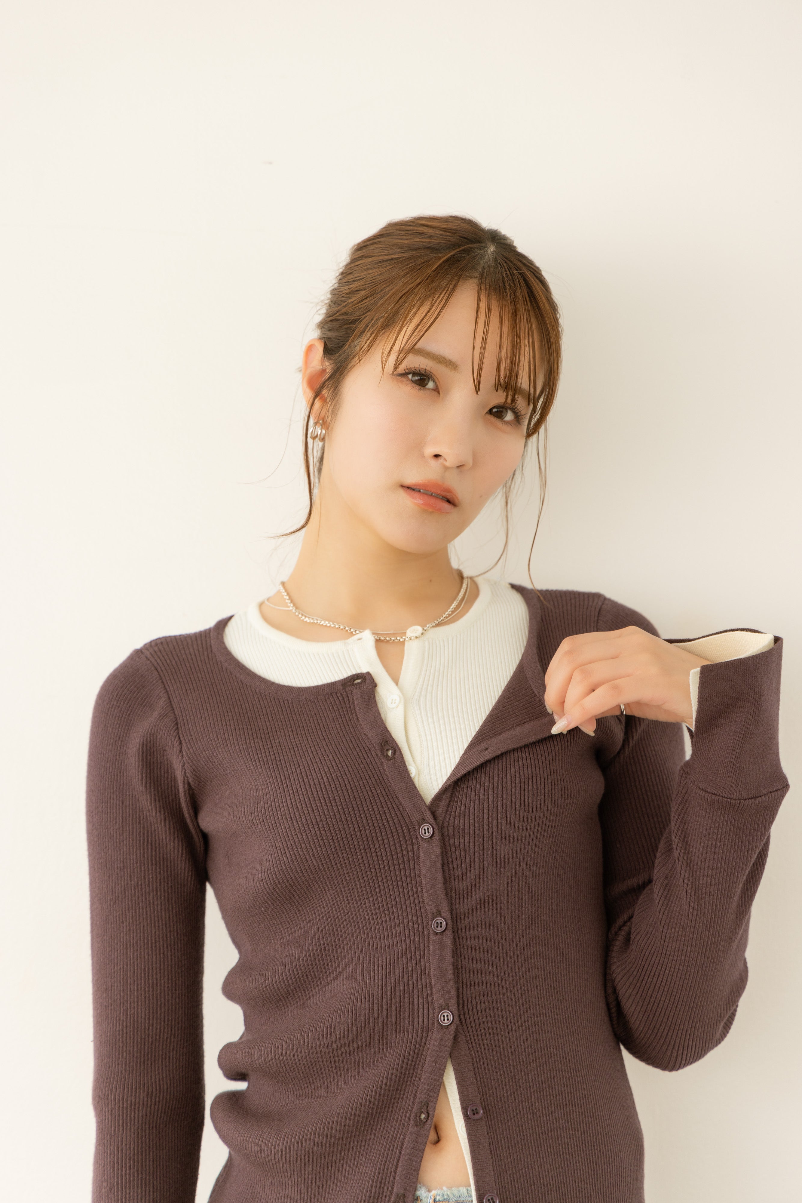 バイカラーリブニットトップス