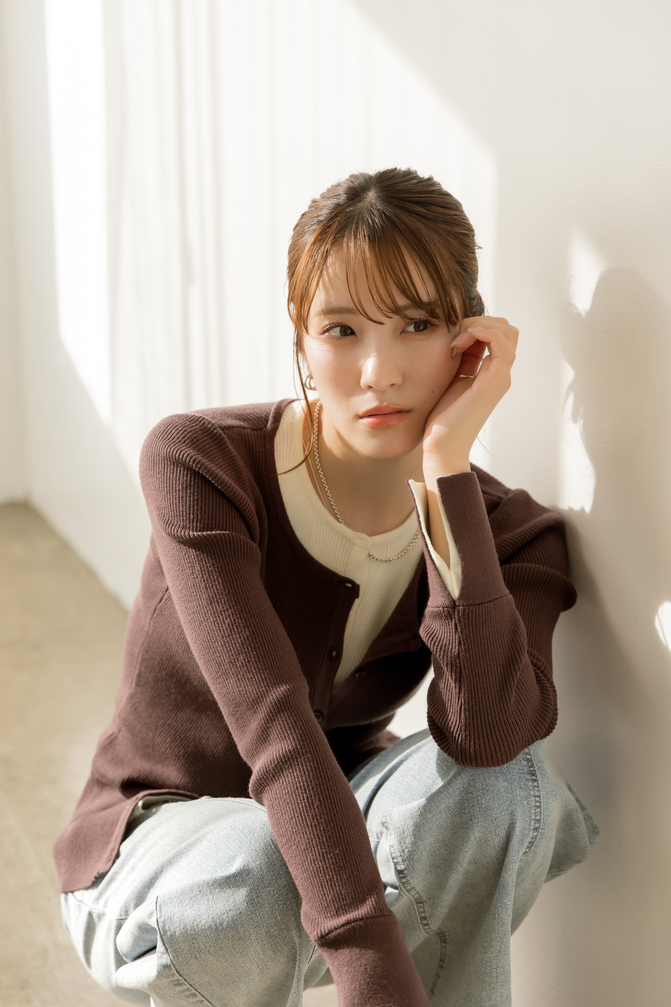 バイカラーリブニットトップス