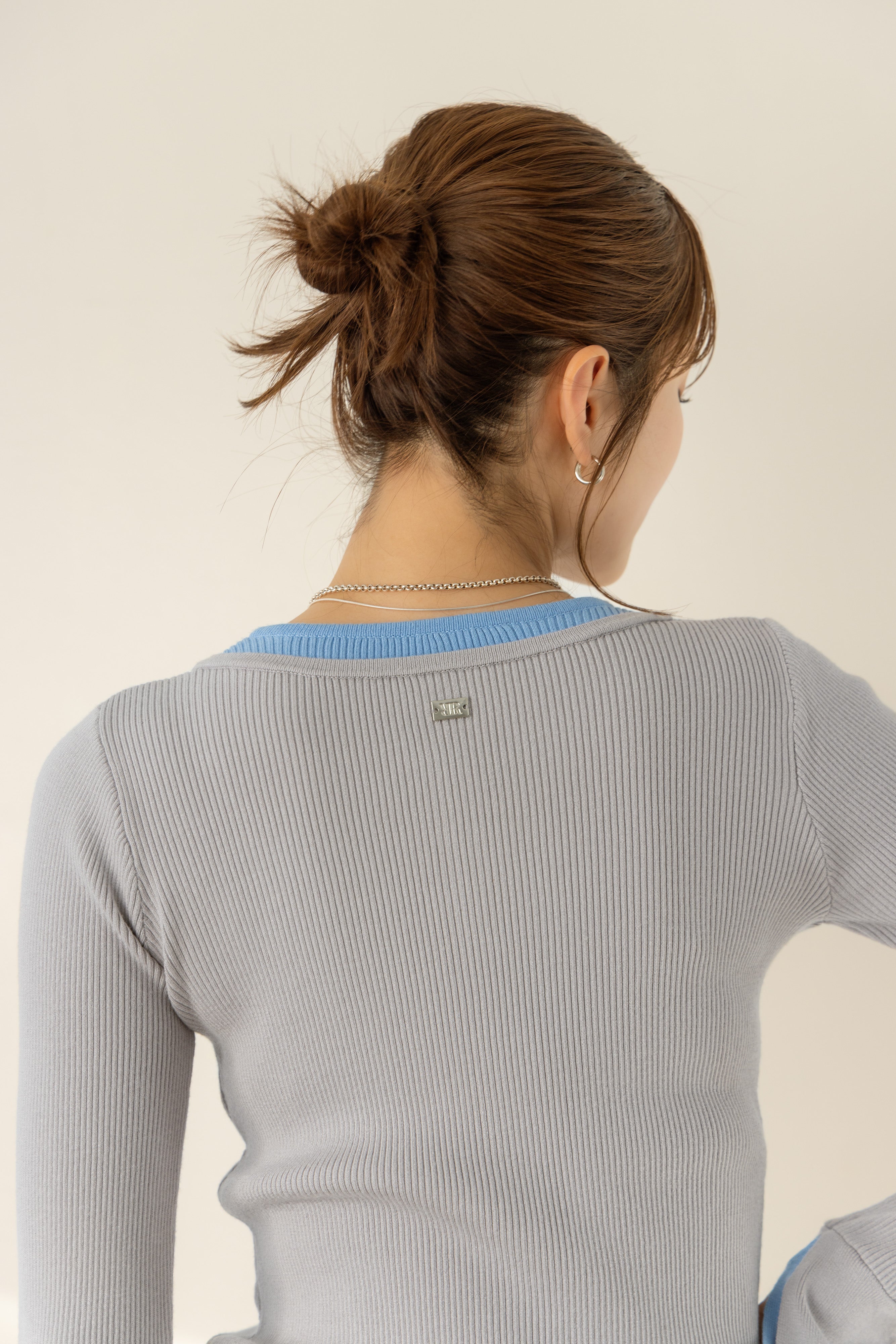 バイカラーリブニットトップス