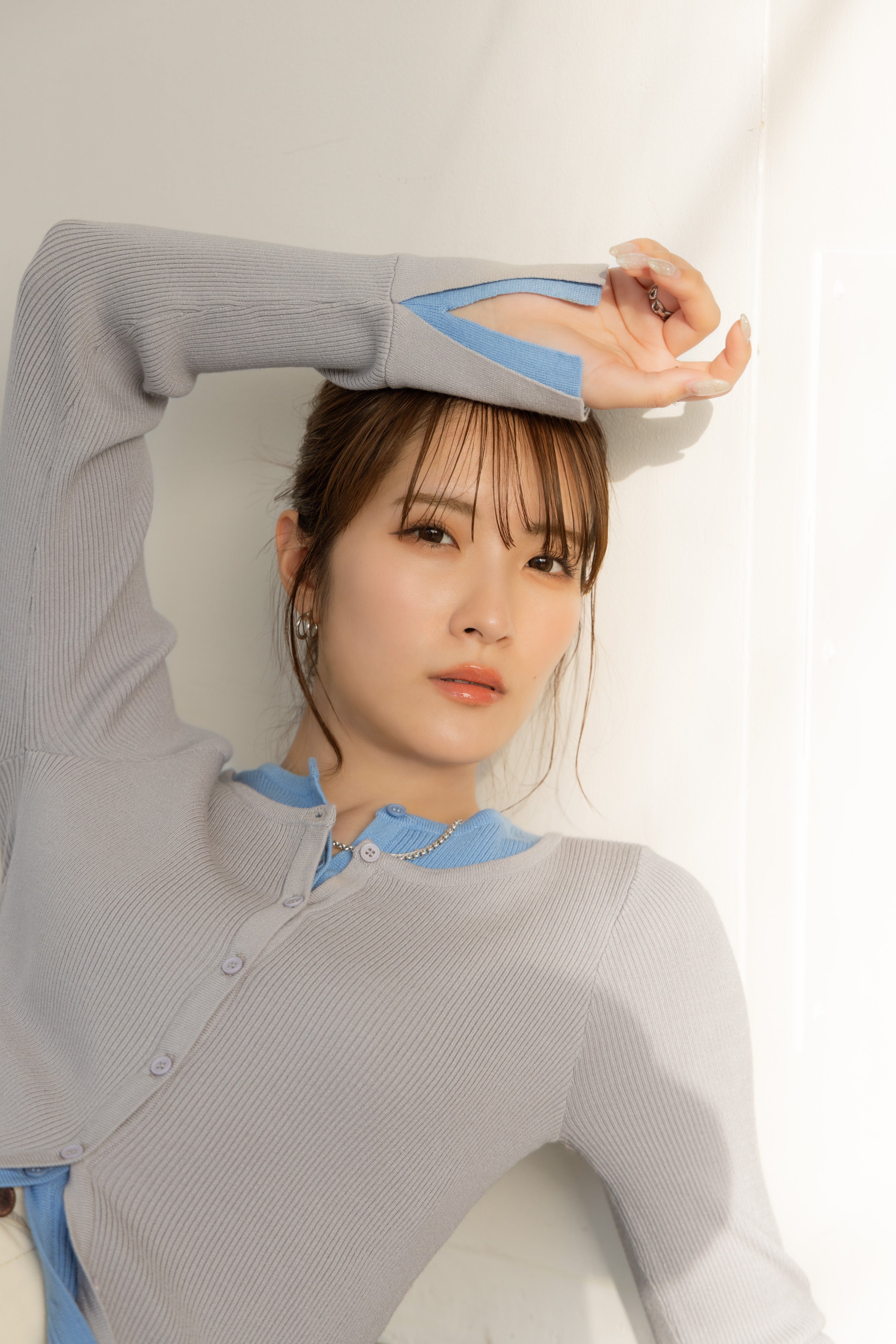 バイカラーリブニットトップス