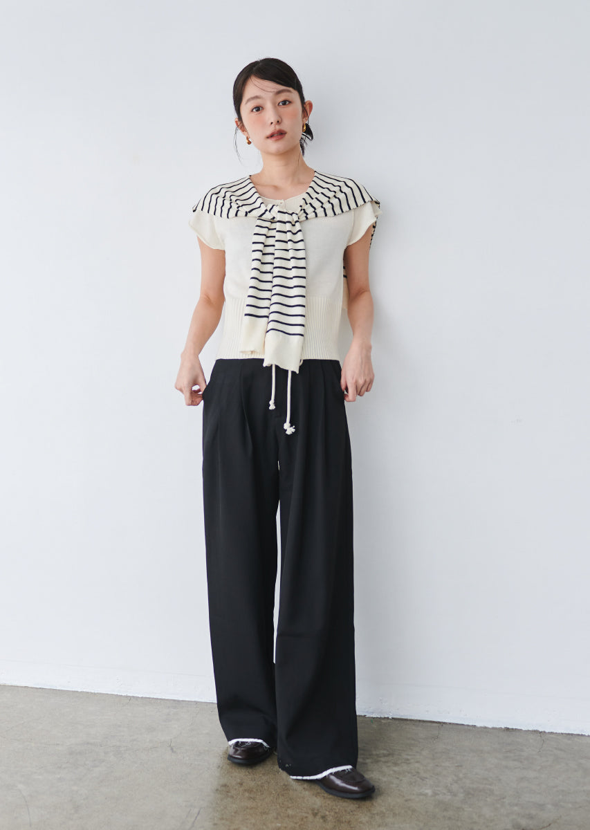 【美品】crepuscule ヘンリーネック ハーフスリーブ ニット 2 2WAYハーフスリーブサマーニット