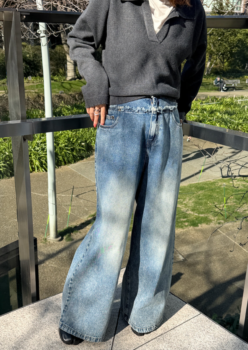 カットオフデニムワイドパンツ