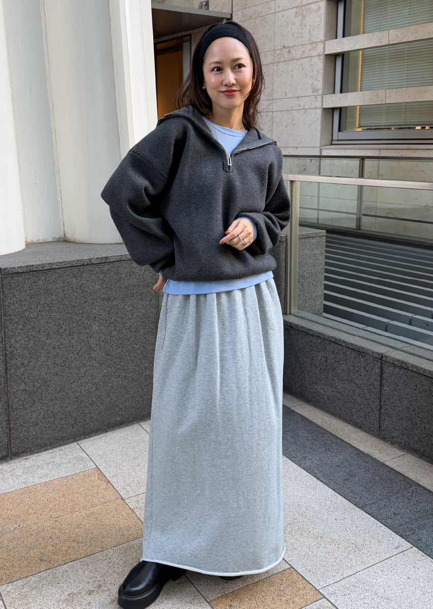 ハーフジップフードニット