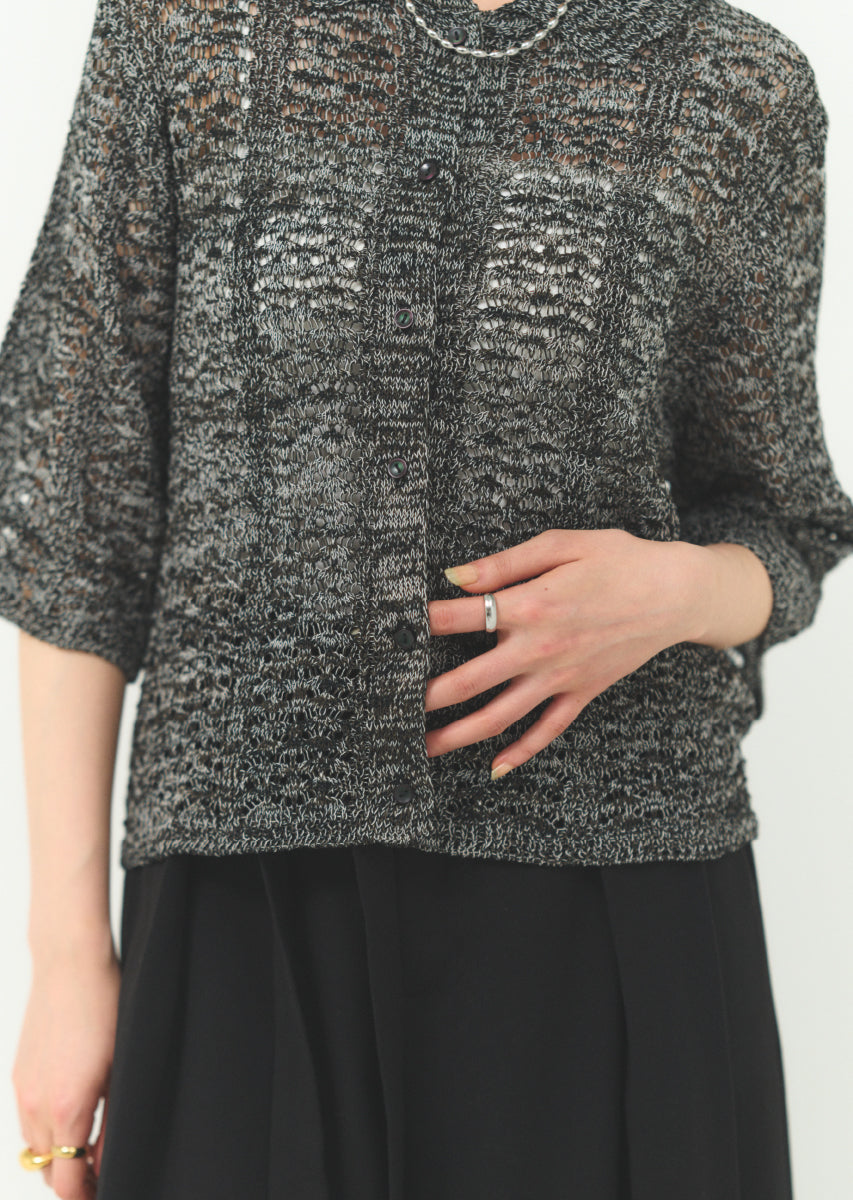 透かし編みニットシャツ