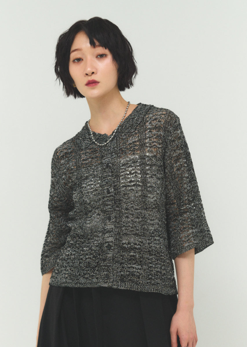 透かし編みニットシャツ