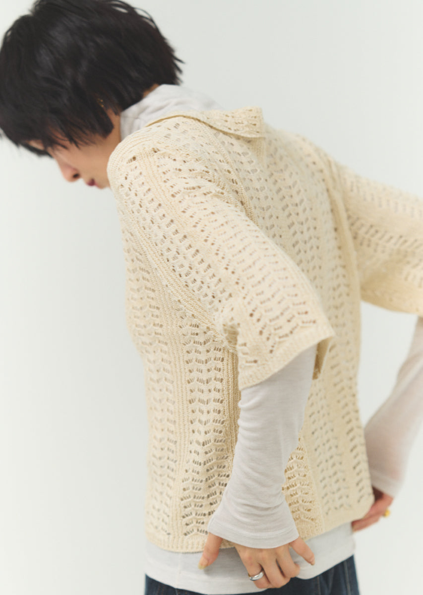 透かし編みニットシャツ