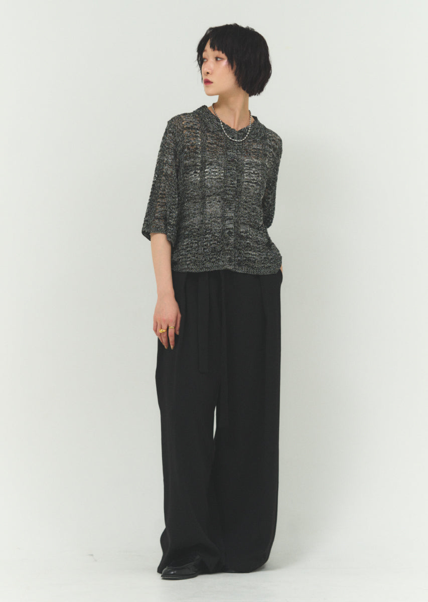 透かし編みニットシャツ