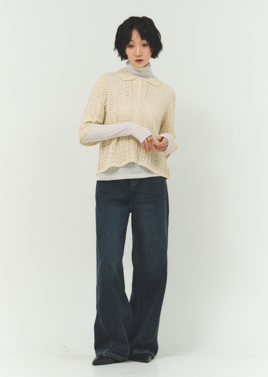 透かし編みニットシャツ