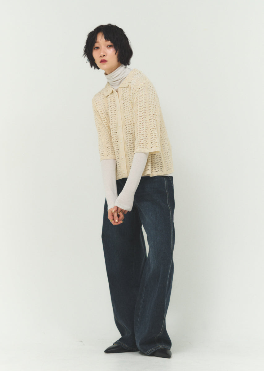 透かし編みニットシャツ