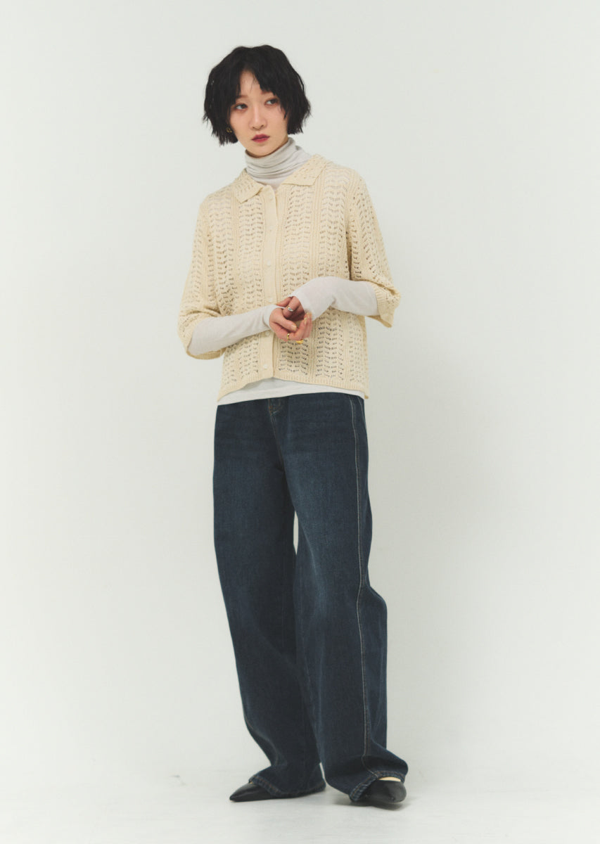 透かし編みニットシャツ