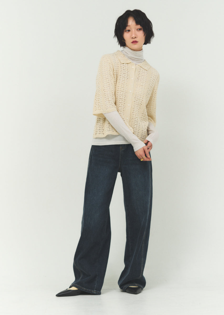 透かし編みニットシャツ