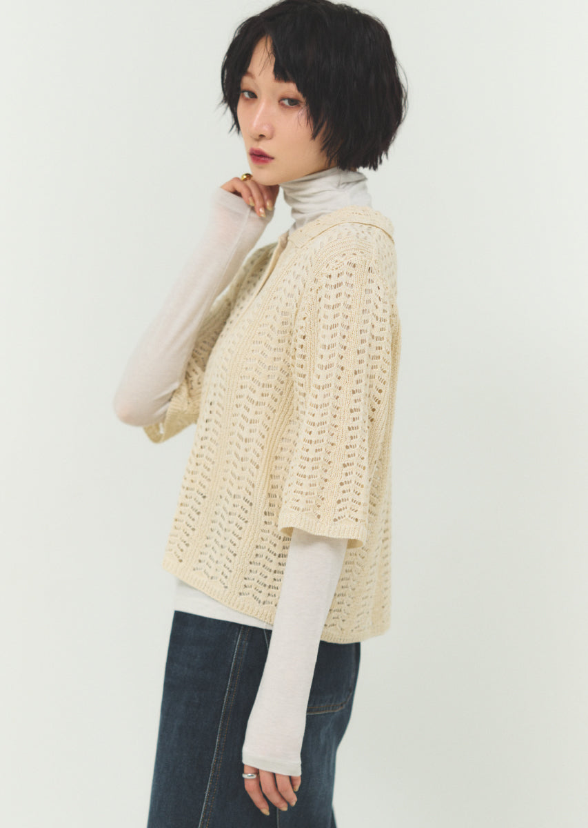 透かし編みニットシャツ