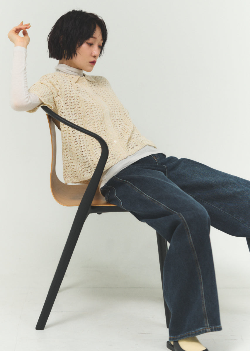 透かし編みニットシャツ