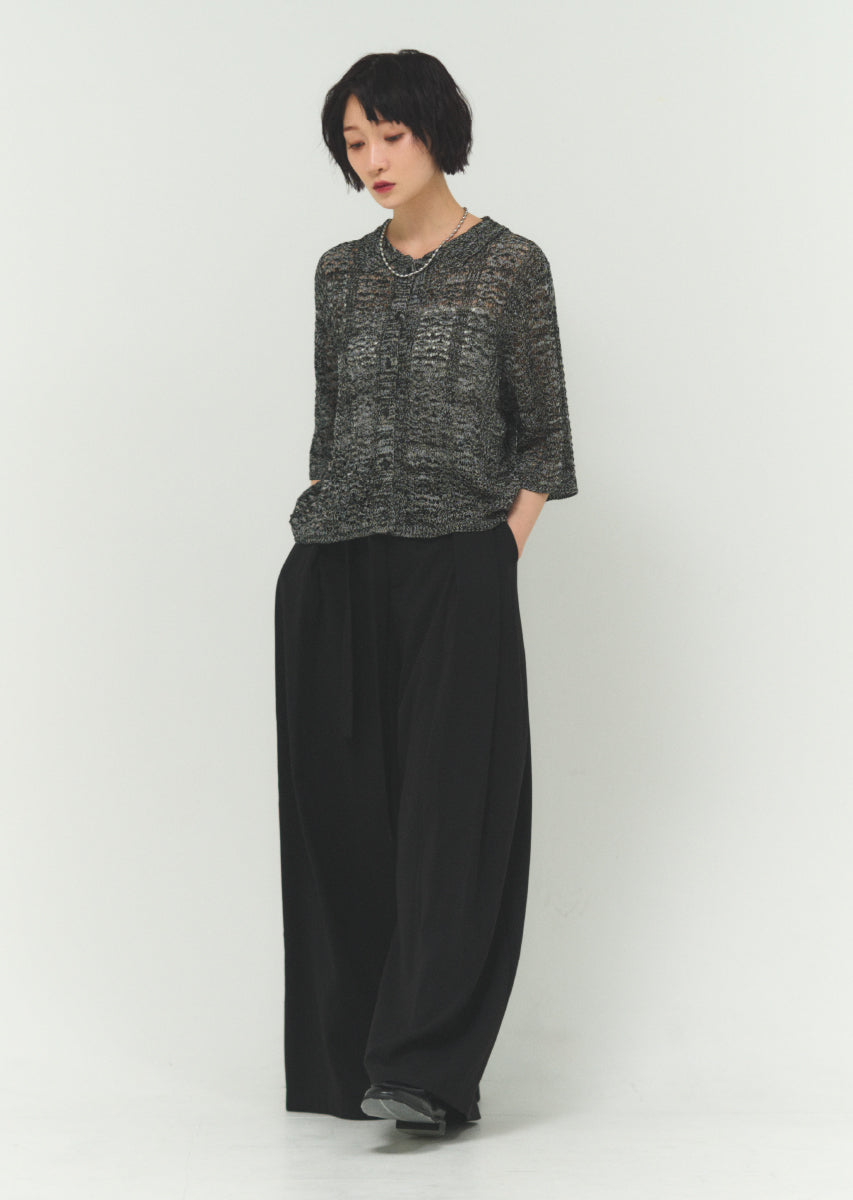 透かし編みニットシャツ