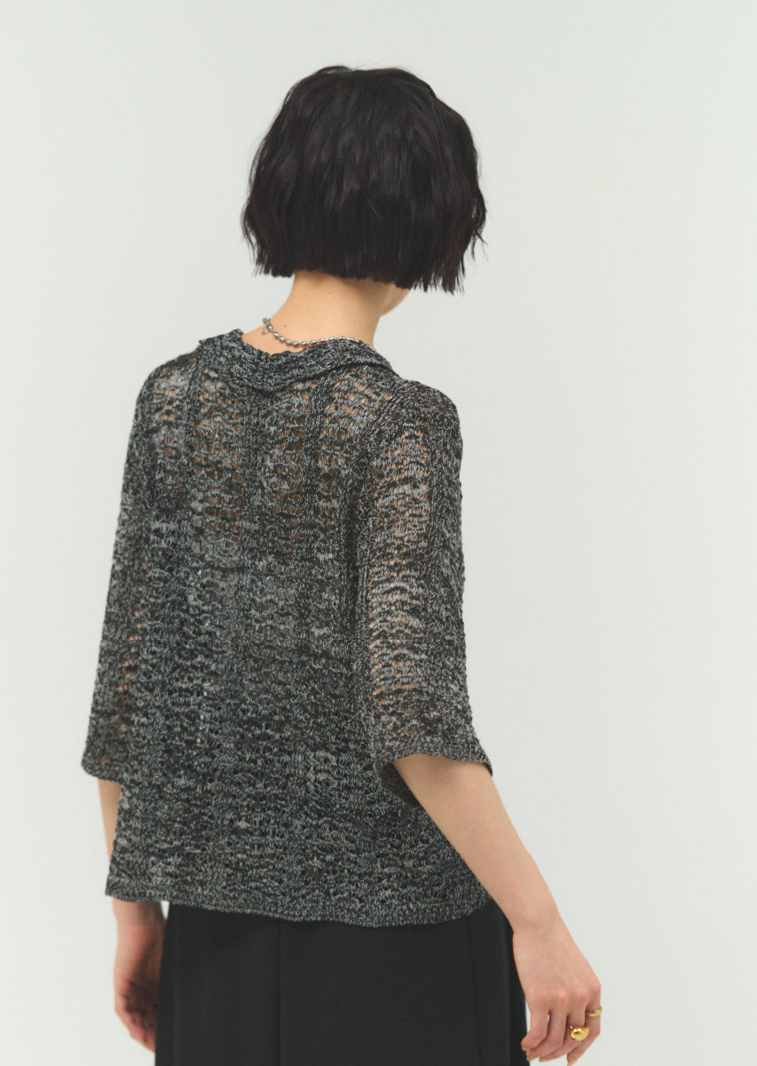 透かし編みニットシャツ