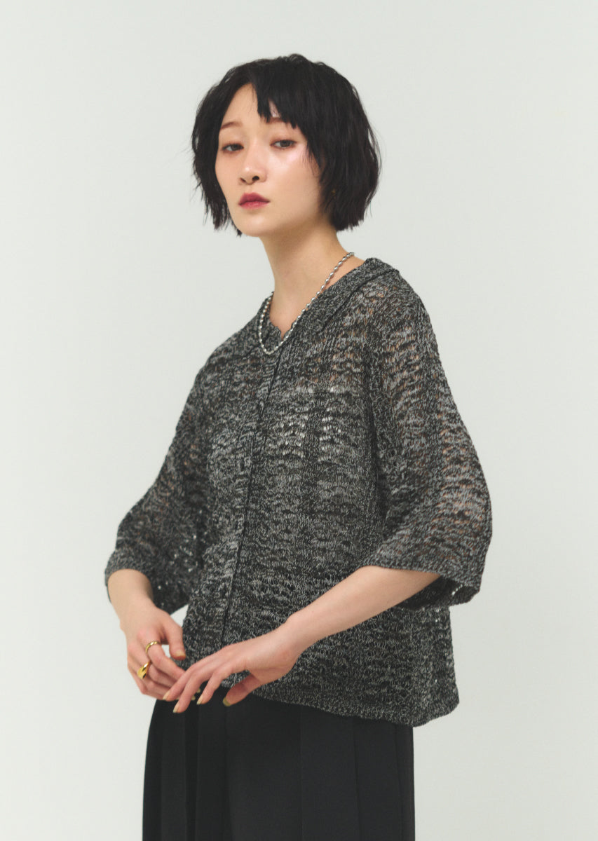 透かし編みニットシャツ