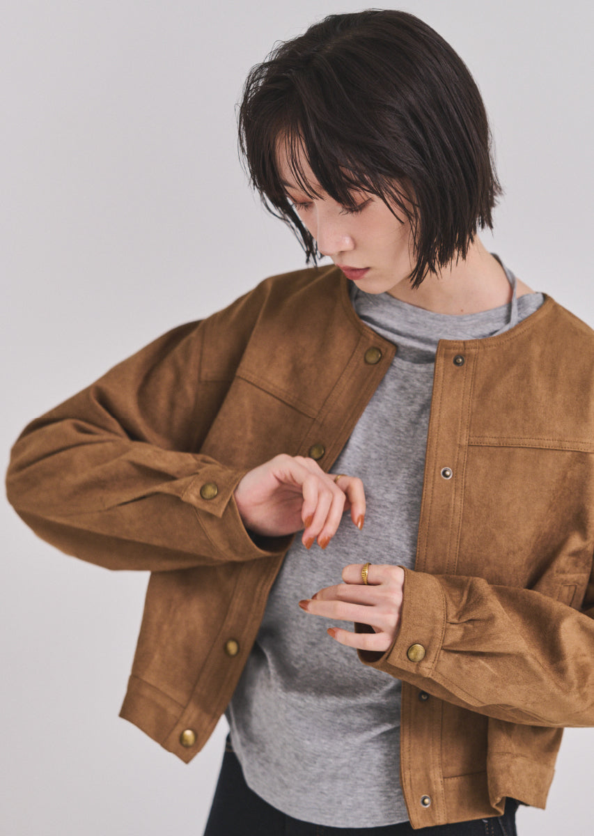フェイクスウェードノーカラージャケット