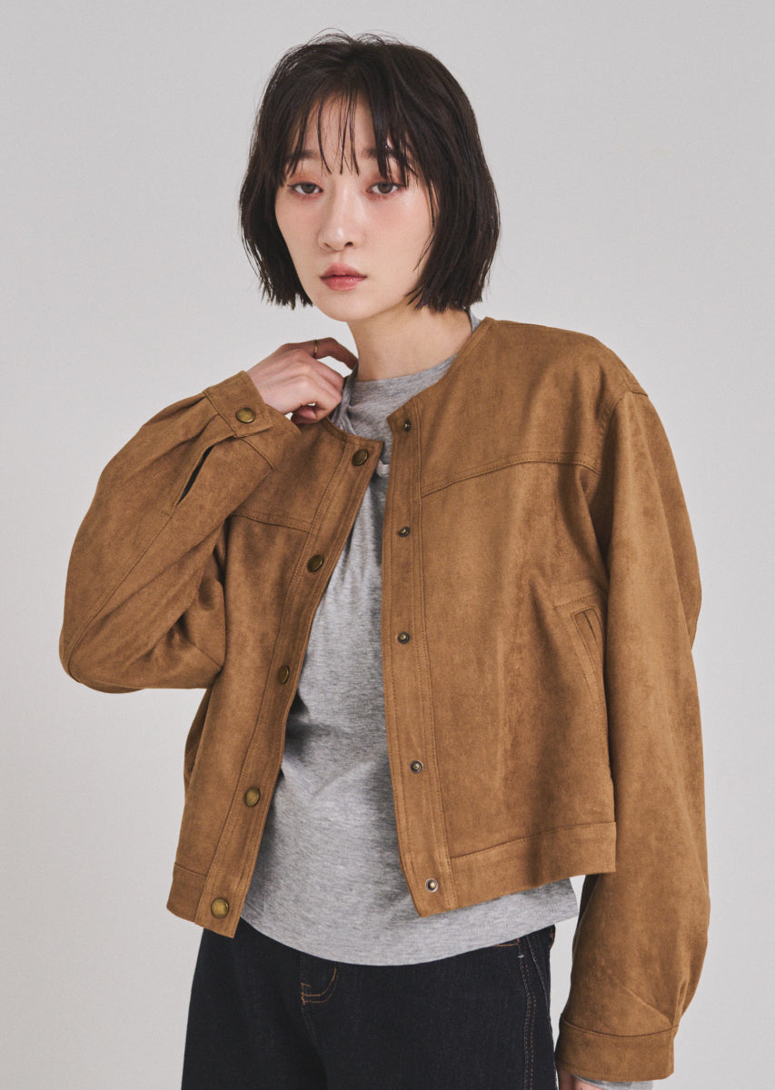フェイクスウェードノーカラージャケット