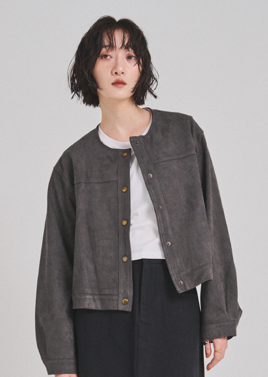 modest mood ジャケット フェイクスウェードノーカラージャケット