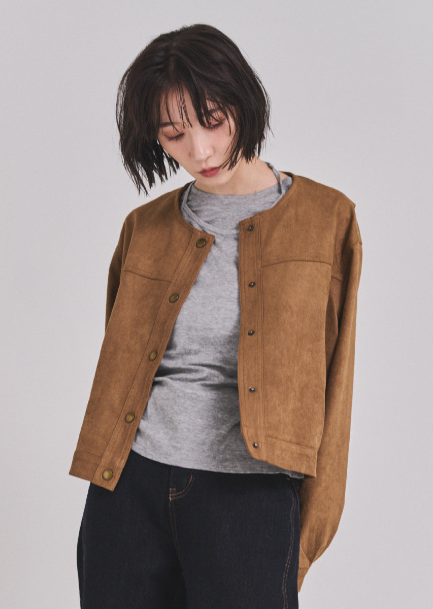 フェイクスウェードノーカラージャケット