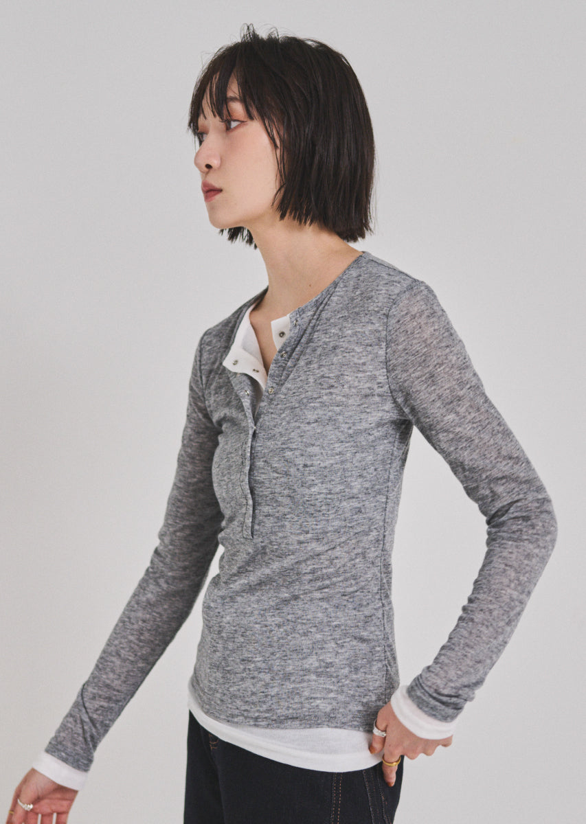 ダブルカラーヘンリーネックトップス