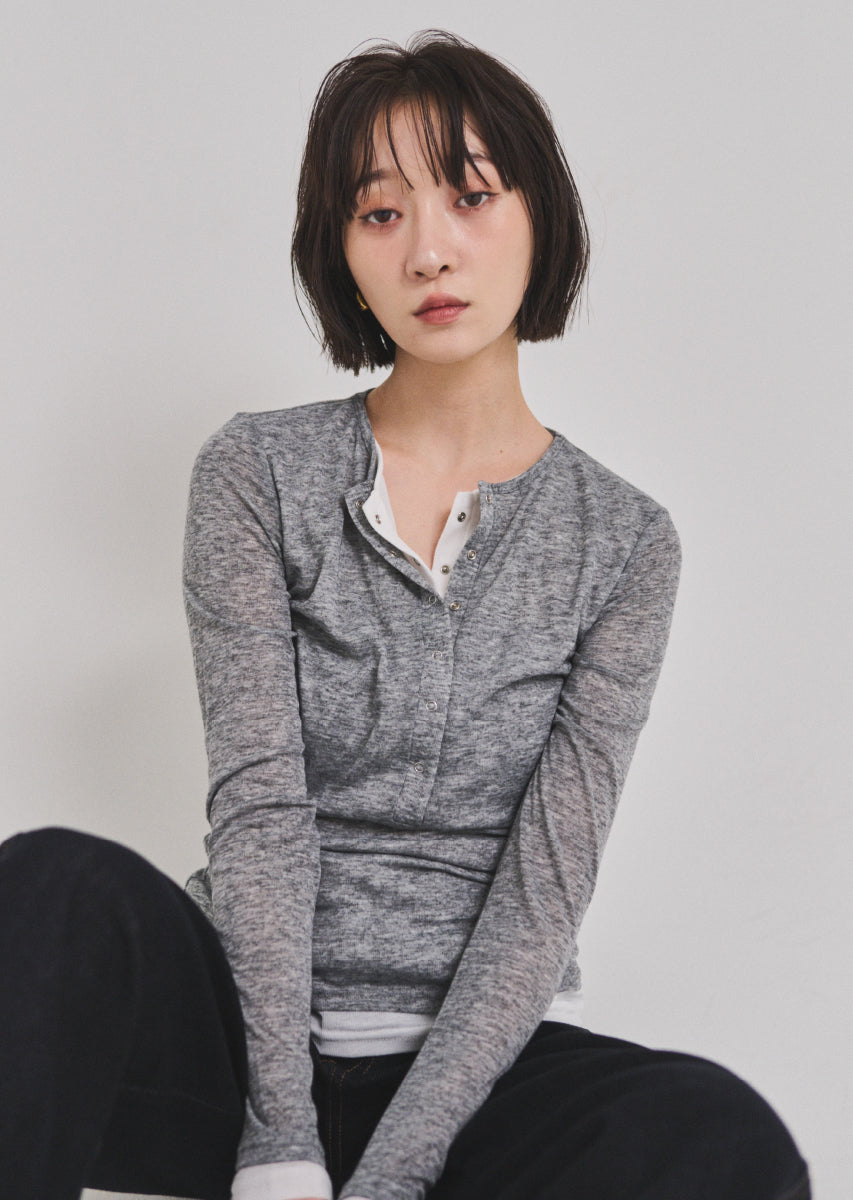 ダブルカラーヘンリーネックトップス