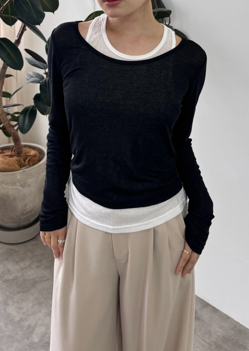 ロングスリーブレイヤードシアートップス