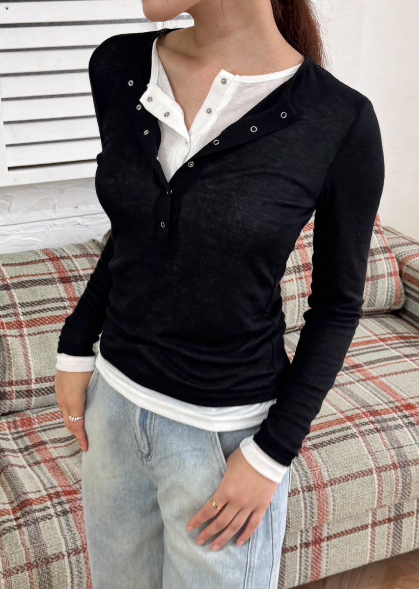 ダブルカラーヘンリーネックトップス