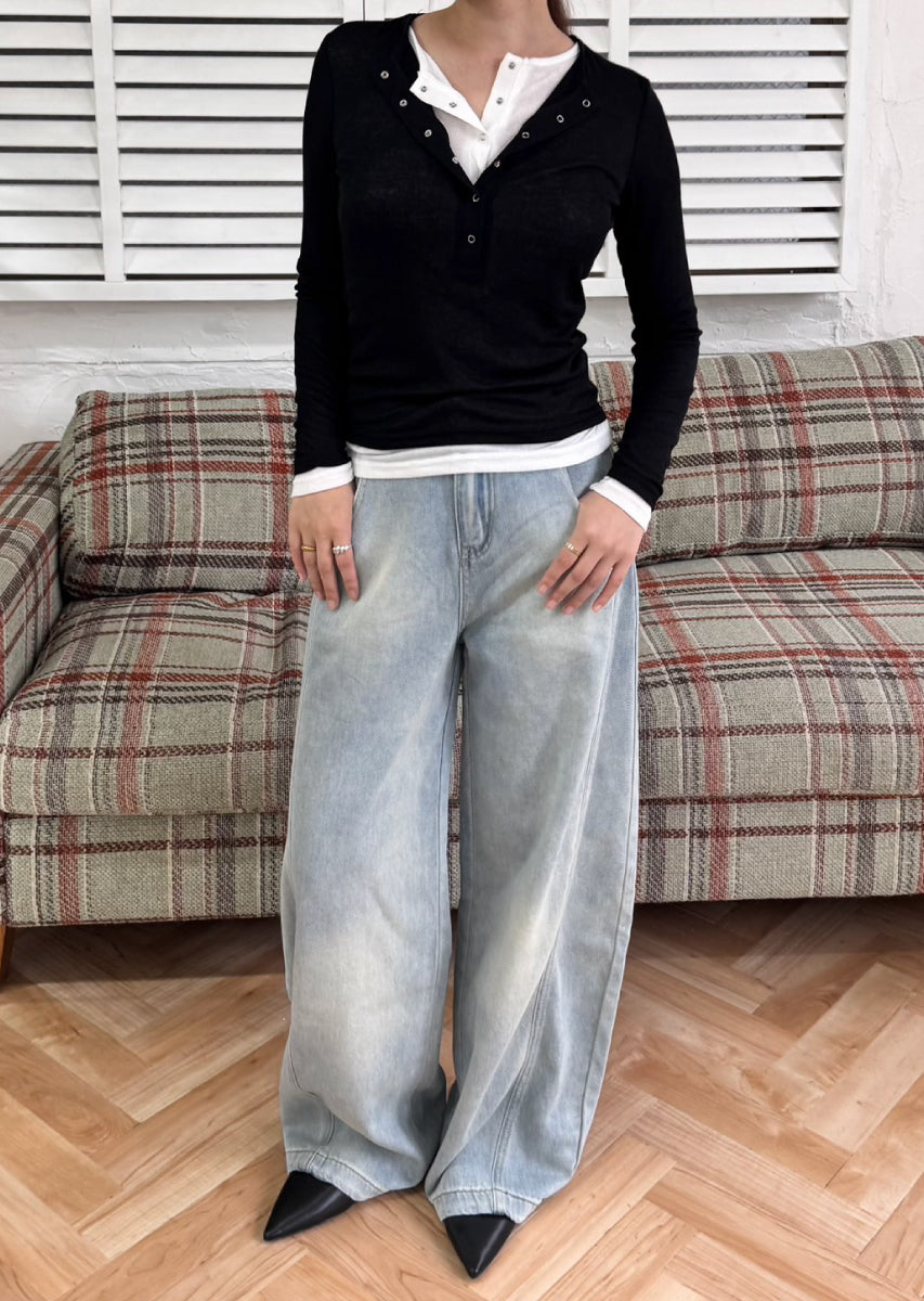 ダブルカラーヘンリーネックトップス