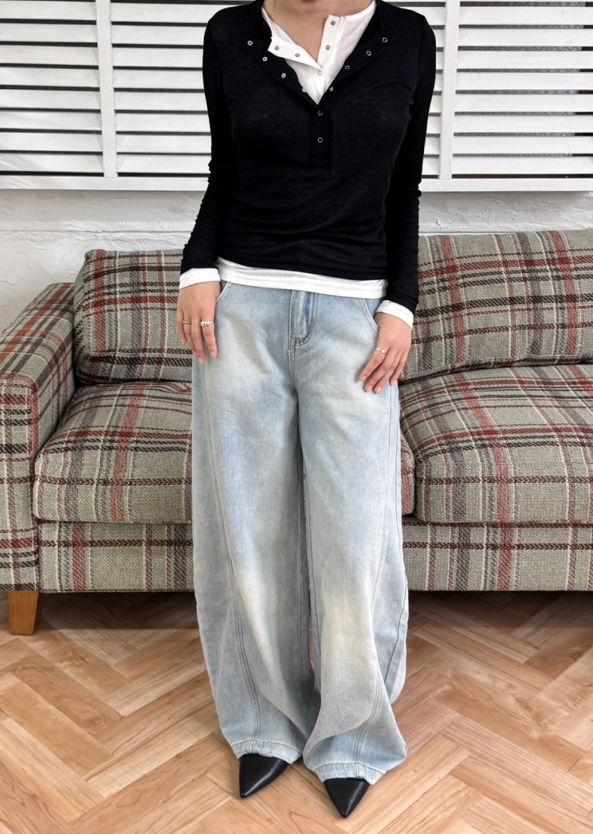 ダブルカラーヘンリーネックトップス