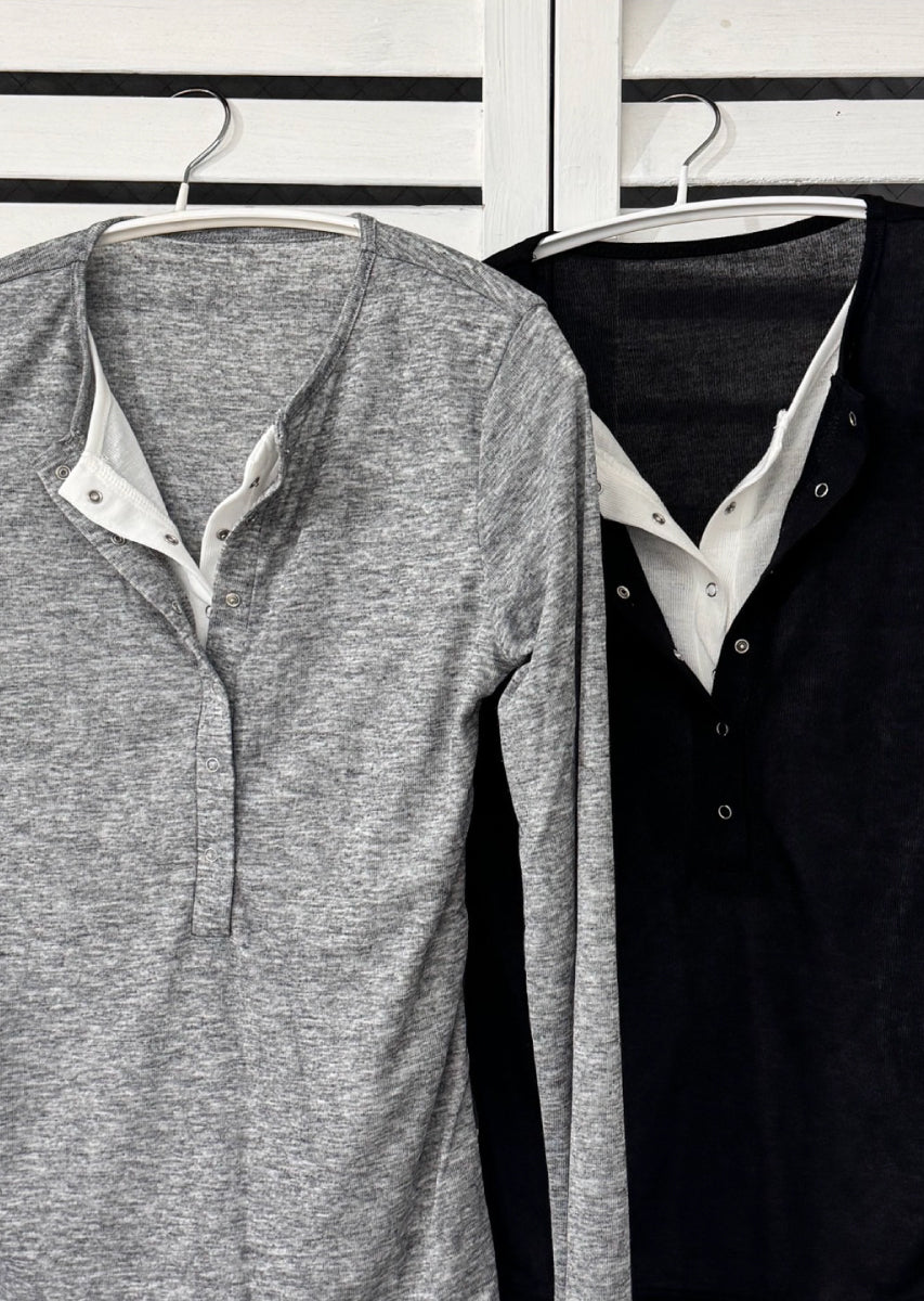 ダブルカラーヘンリーネックトップス