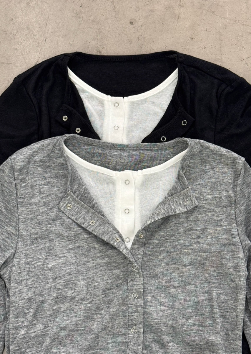 ダブルカラーヘンリーネックトップス