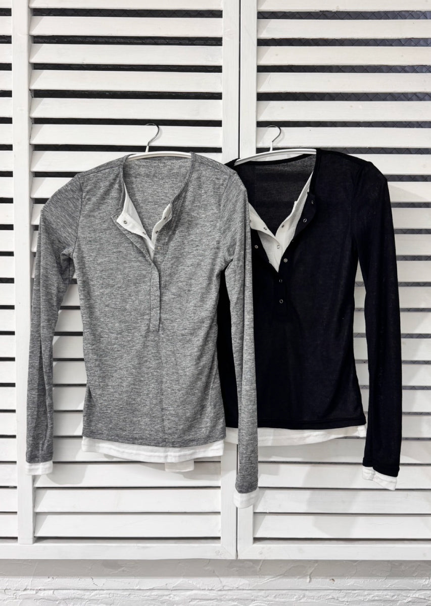 ダブルカラーヘンリーネックトップス