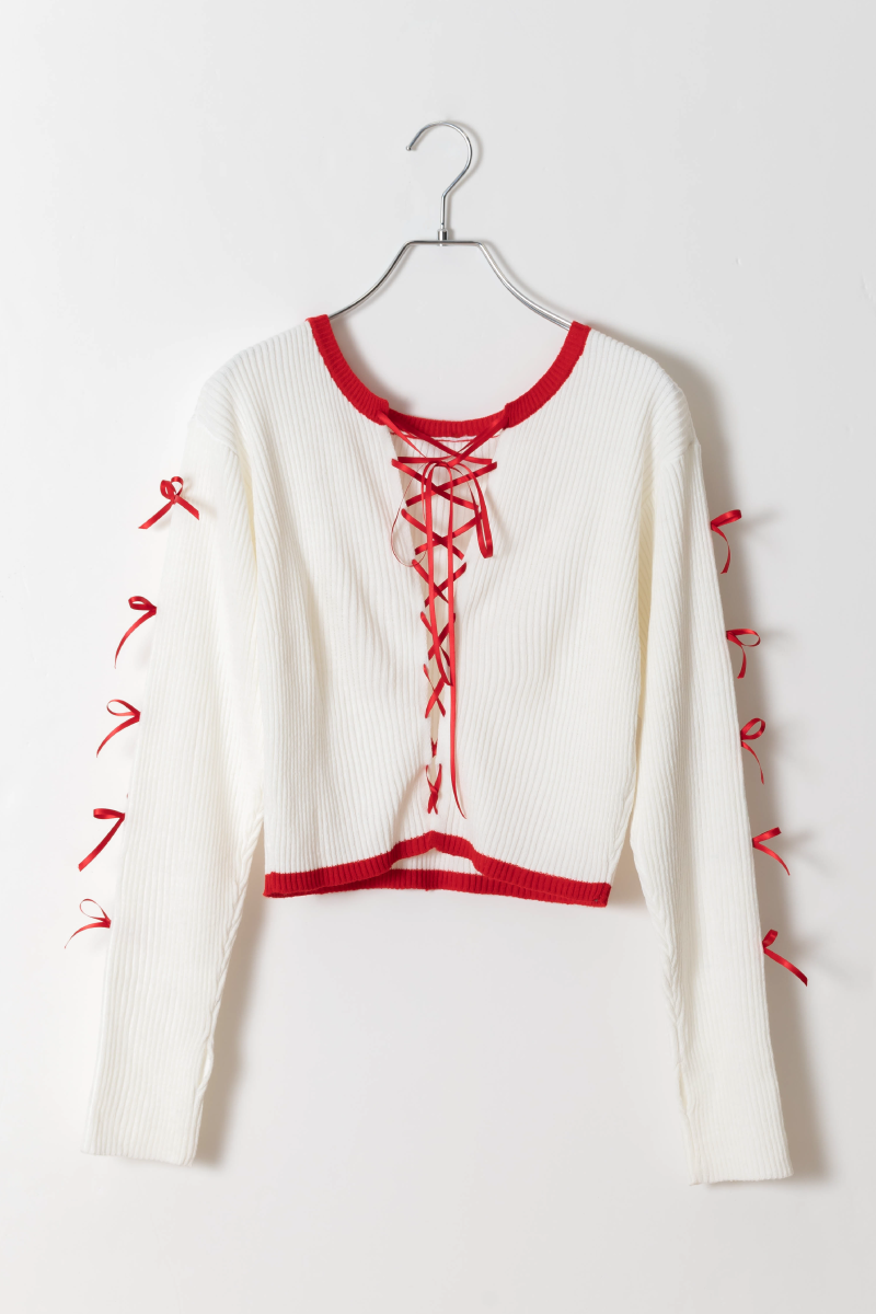 BICOLOR LACE UP RIB KNIT