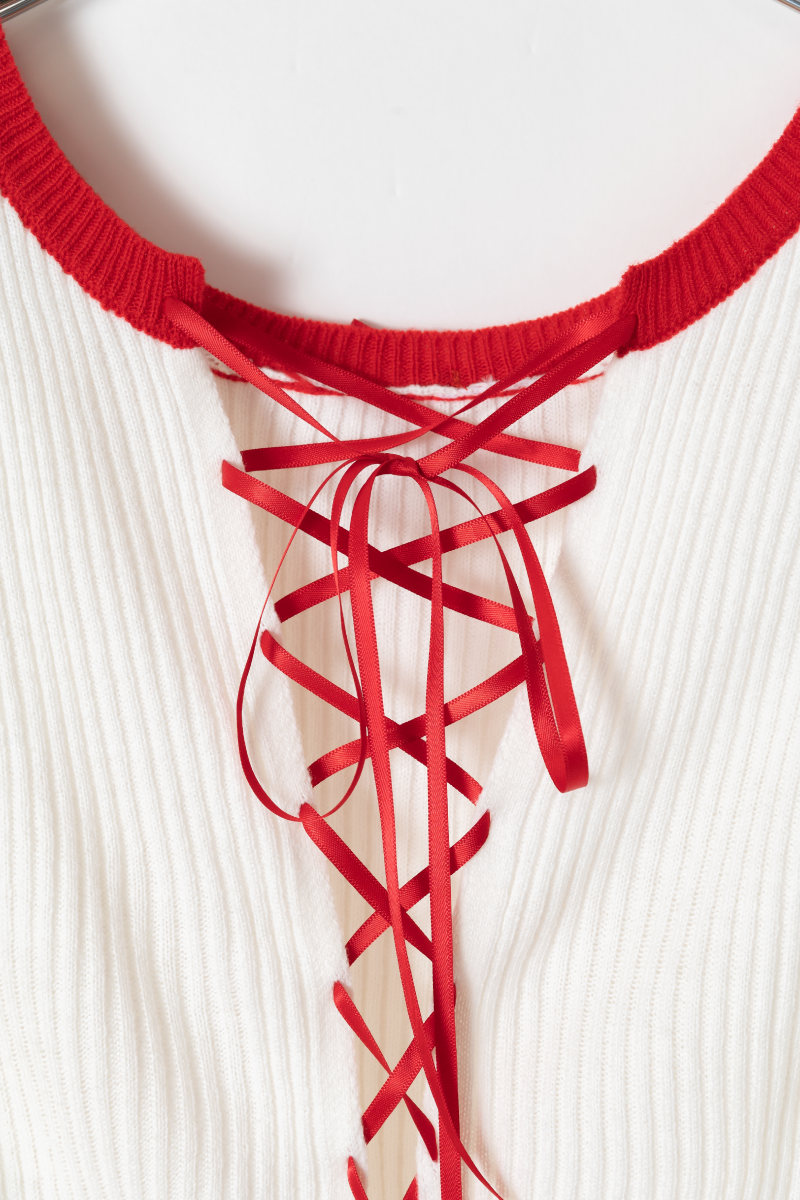BICOLOR LACE UP RIB KNIT