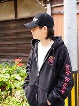 HOLE IN HEART FIRE PATTERN ZIP HOODIE