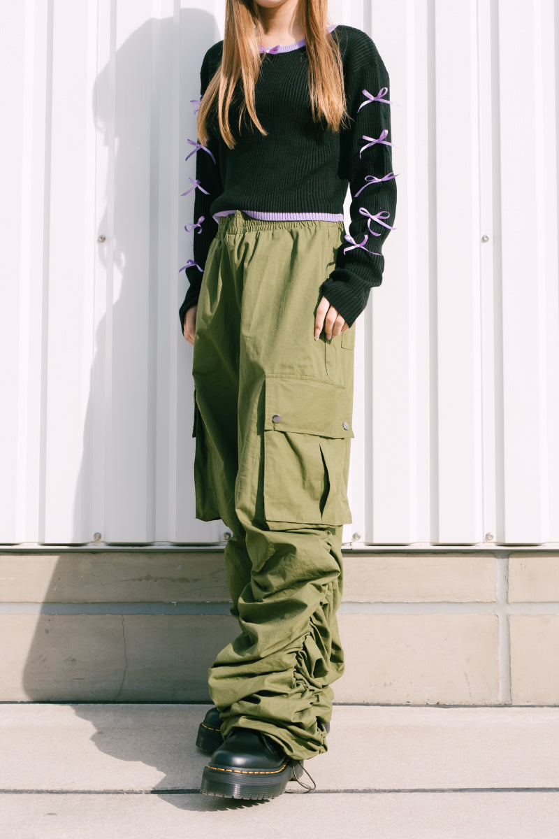 BICOLOR LACE UP RIB KNIT