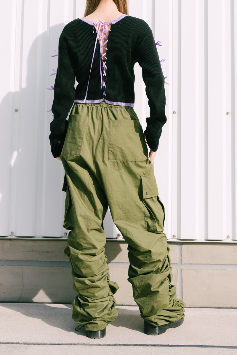 BICOLOR LACE UP RIB KNIT