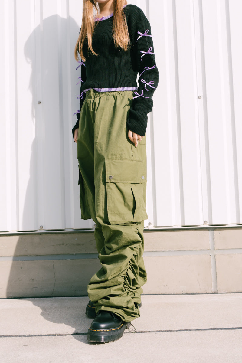 BICOLOR LACE UP RIB KNIT