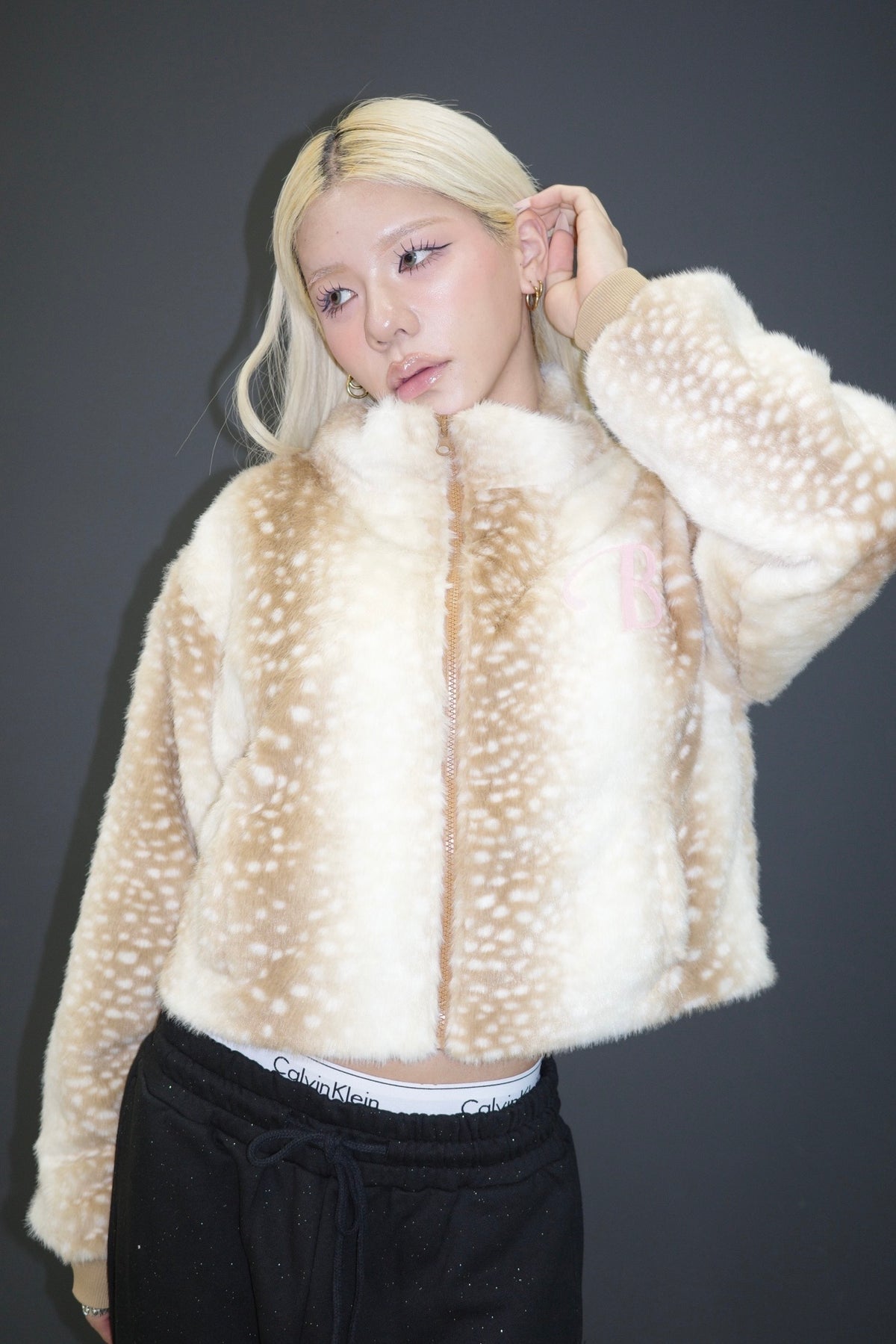 FAUX FUR ANIMAL PATTERN JACKET