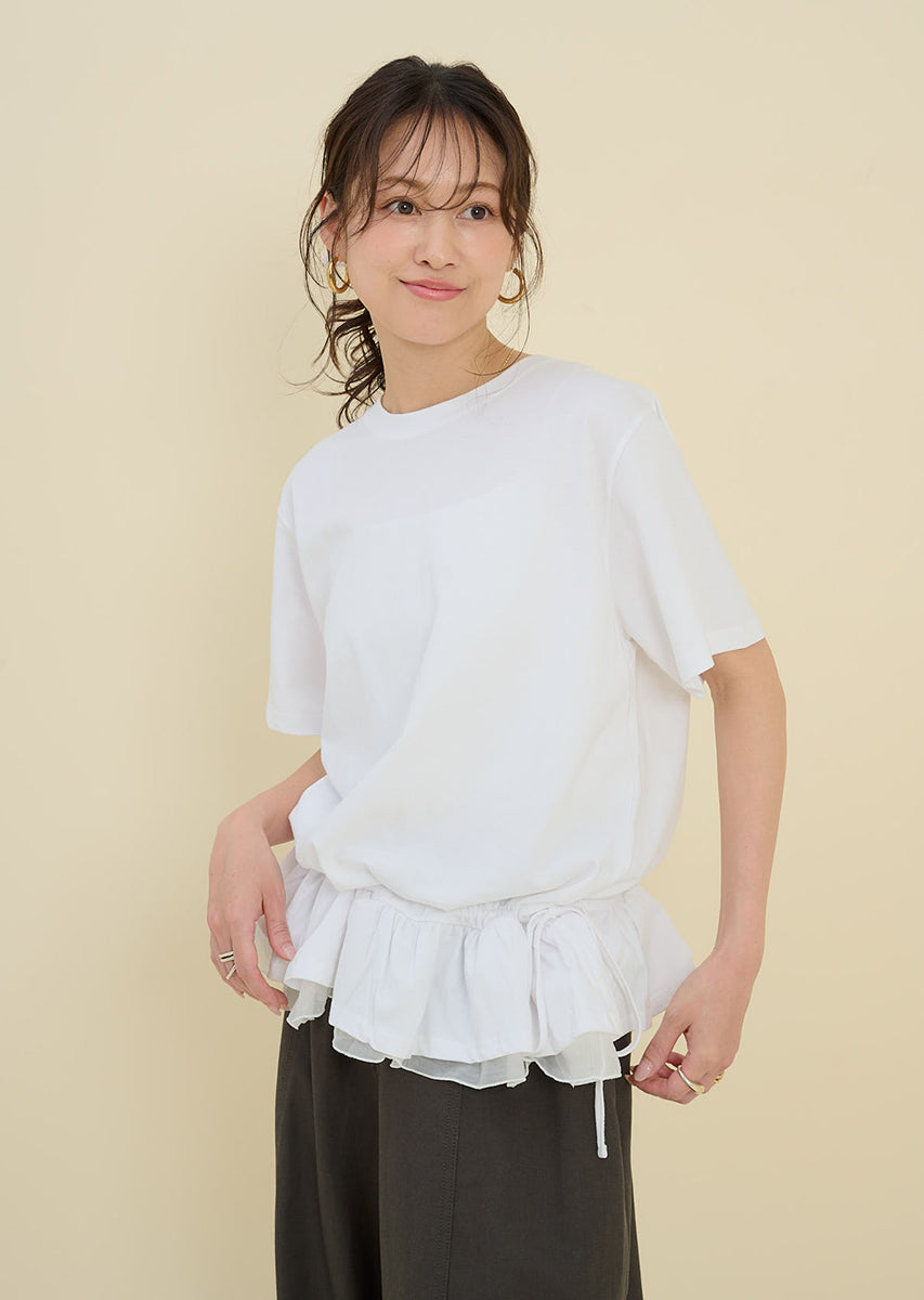 裾フリルリボンTシャツ