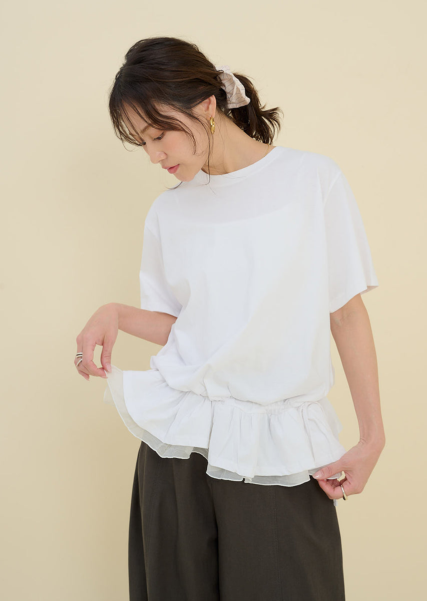 裾フリルリボンTシャツ