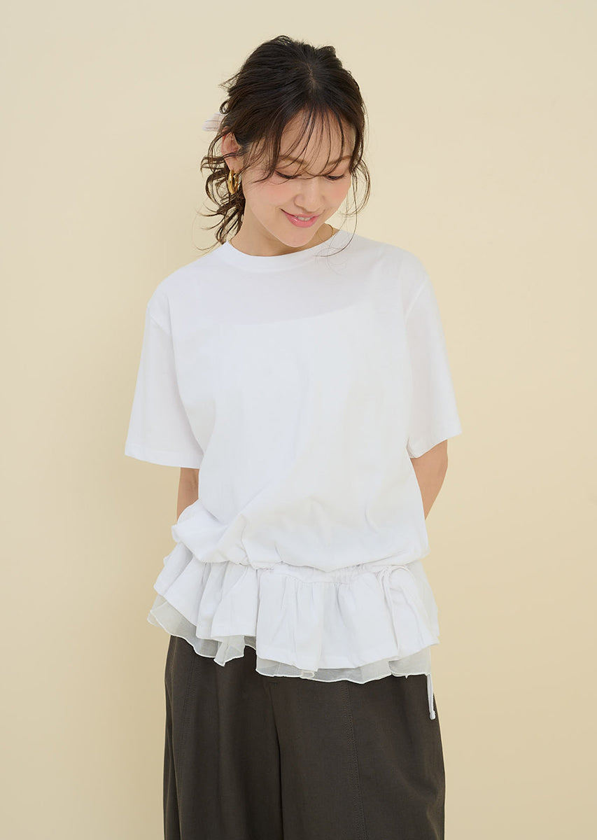 裾フリルリボンTシャツ