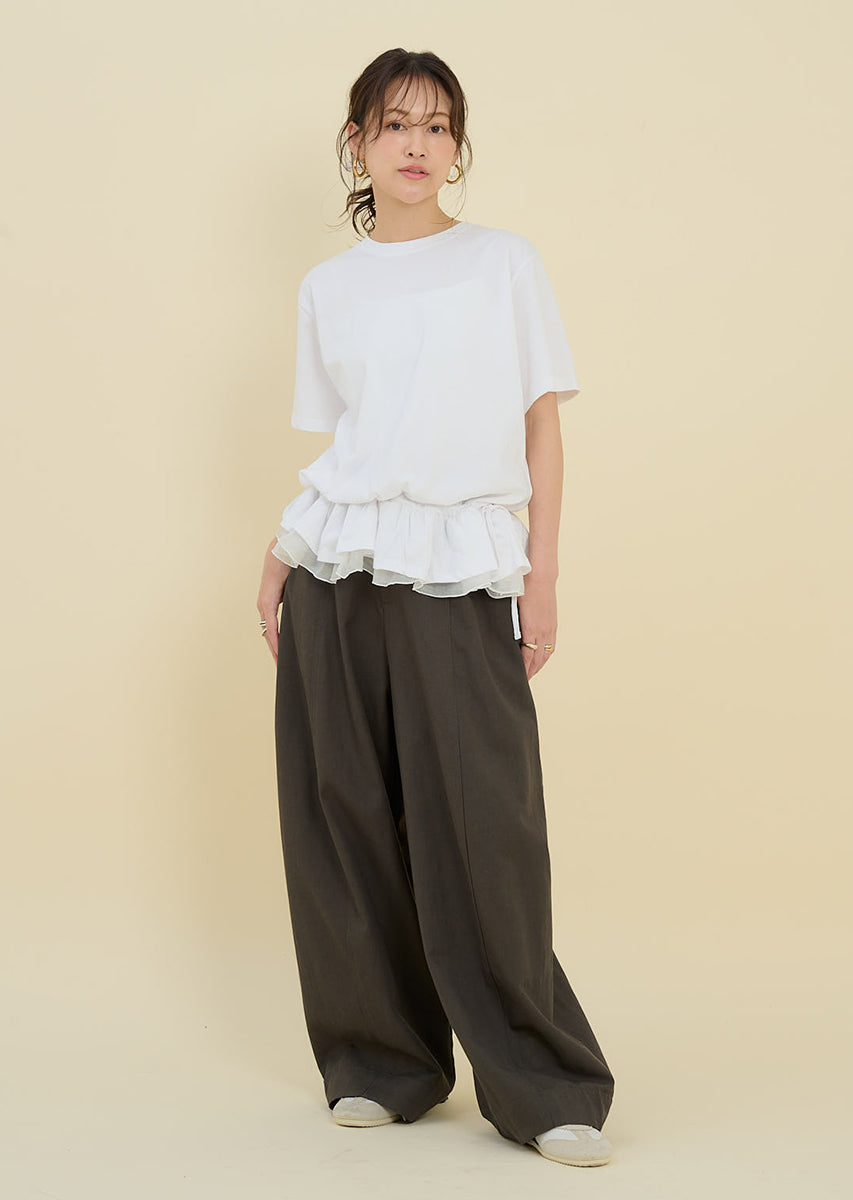 裾フリルリボンTシャツ